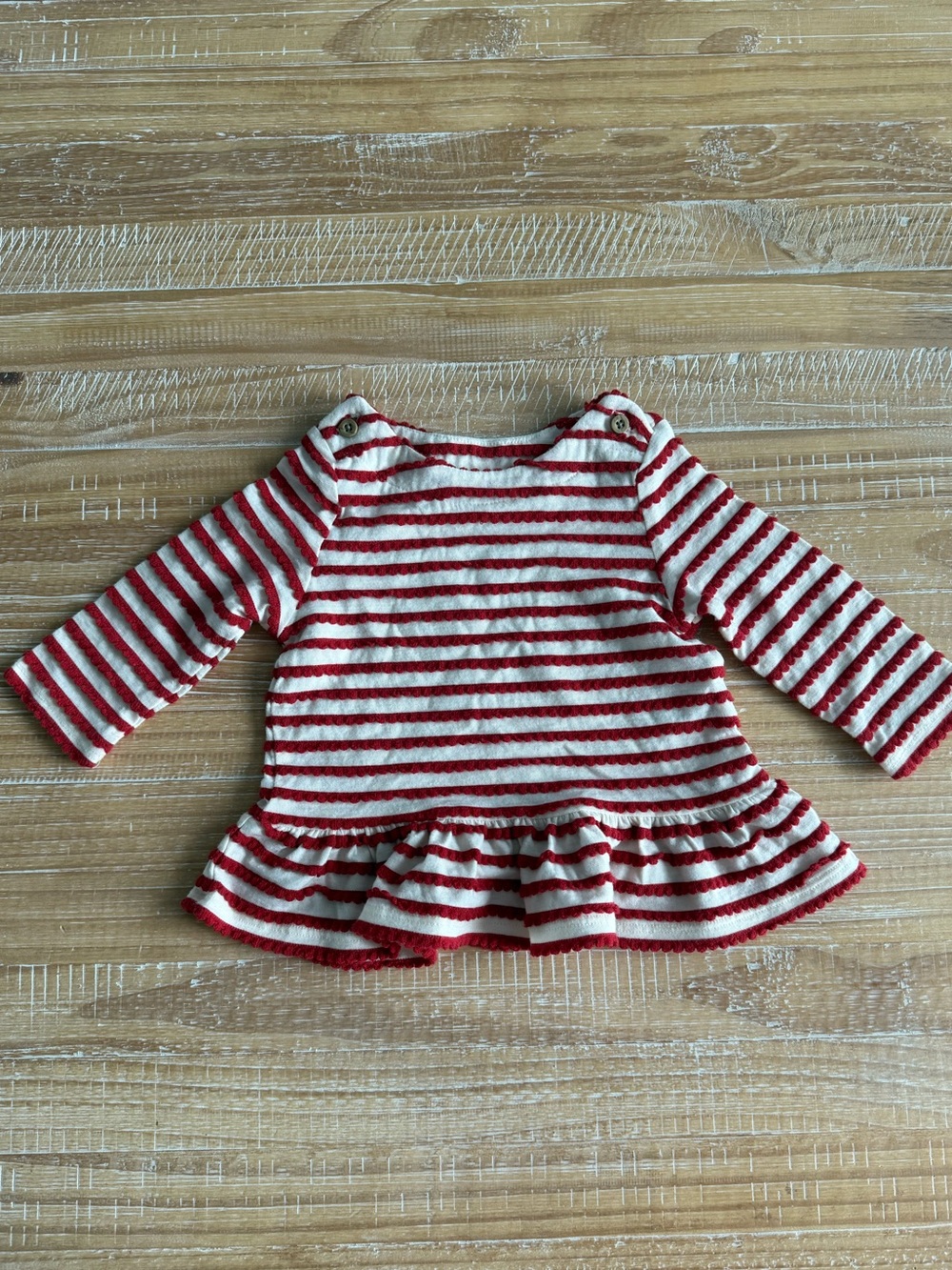 Red & White Striped Long-Sleeve Peplum Top